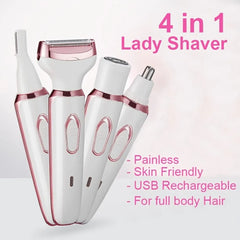 SkinTrimz 4 in 1 Electric Hair Removal Device Painless Epilator For Face Nose Legs and Underarm Bikini Trimmer Removal Shaver Cleaning Set