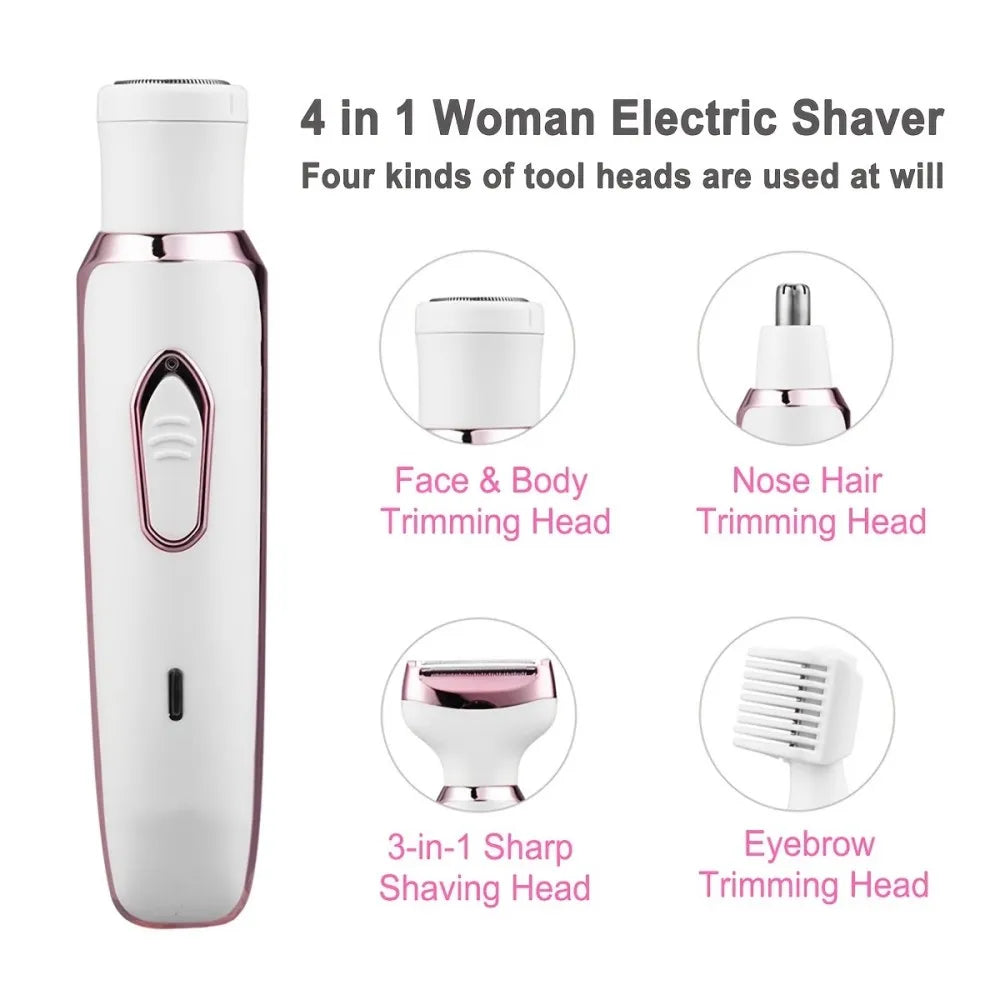 SkinTrimz 4 in 1 Electric Hair Removal Device Painless Epilator For Face Nose Legs Cleaning Machine Rechargeable Foot Care Removal Set
