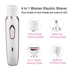 SkinTrimz 4 in 1 Electric Hair Removal Device Painless Epilator For Face Nose Legs Cleaning Machine Rechargeable Foot Care Removal Set