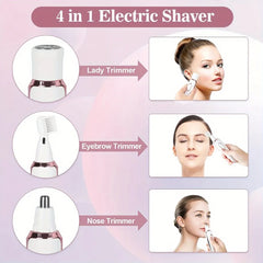 SkinTrimz 4 in 1 Electric Hair Removal Device Painless Epilator For Face Nose Legs Cleaning Machine Rechargeable Foot Care Removal Set