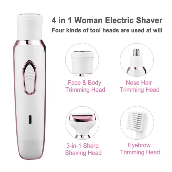 SkinTrimz 4 in 1 Electric Hair Removal Device Painless Epilator For Face Nose Legs Cleaning Machine Rechargeable Foot Care Removal Set