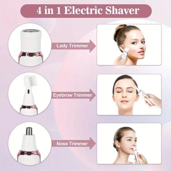 SkinTrimz 4 in 1 Electric Hair Removal Device Painless Epilator For Face Nose Legs Cleaning Machine Rechargeable Foot Care Removal Set - Image 3